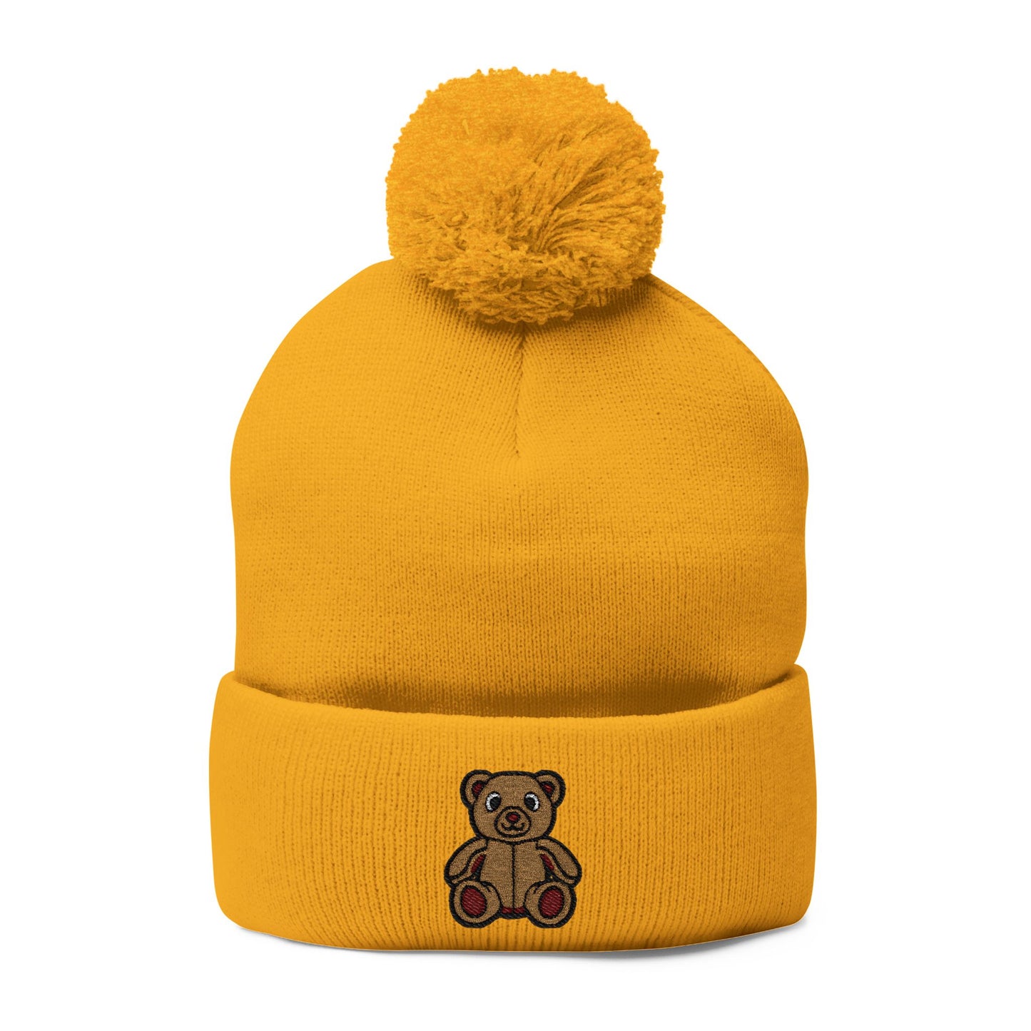 Teddy Bear Cozy Embroidered Pom-Pom Knit Cap 🤎