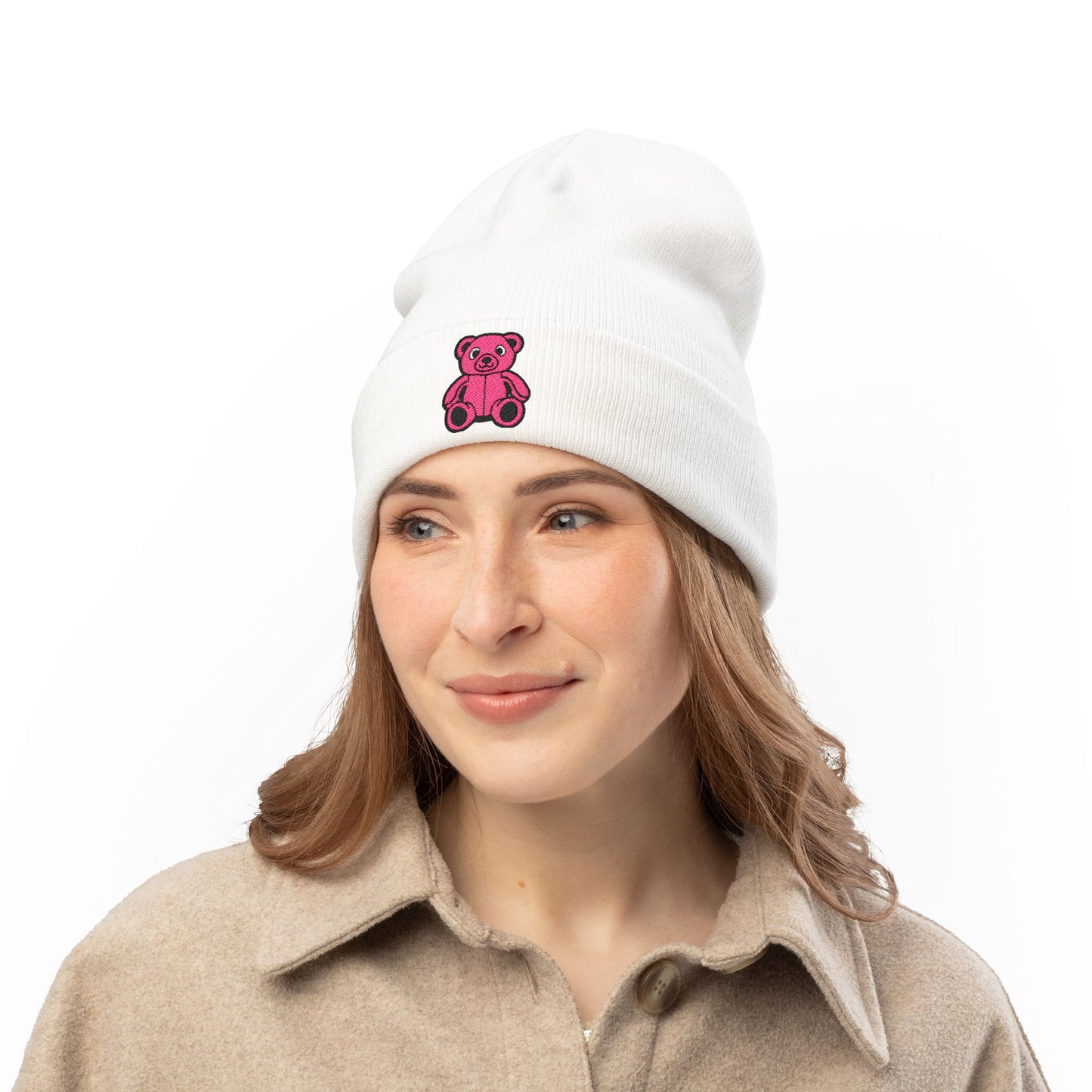 Pinky Bear Embroidered Knit Beanie