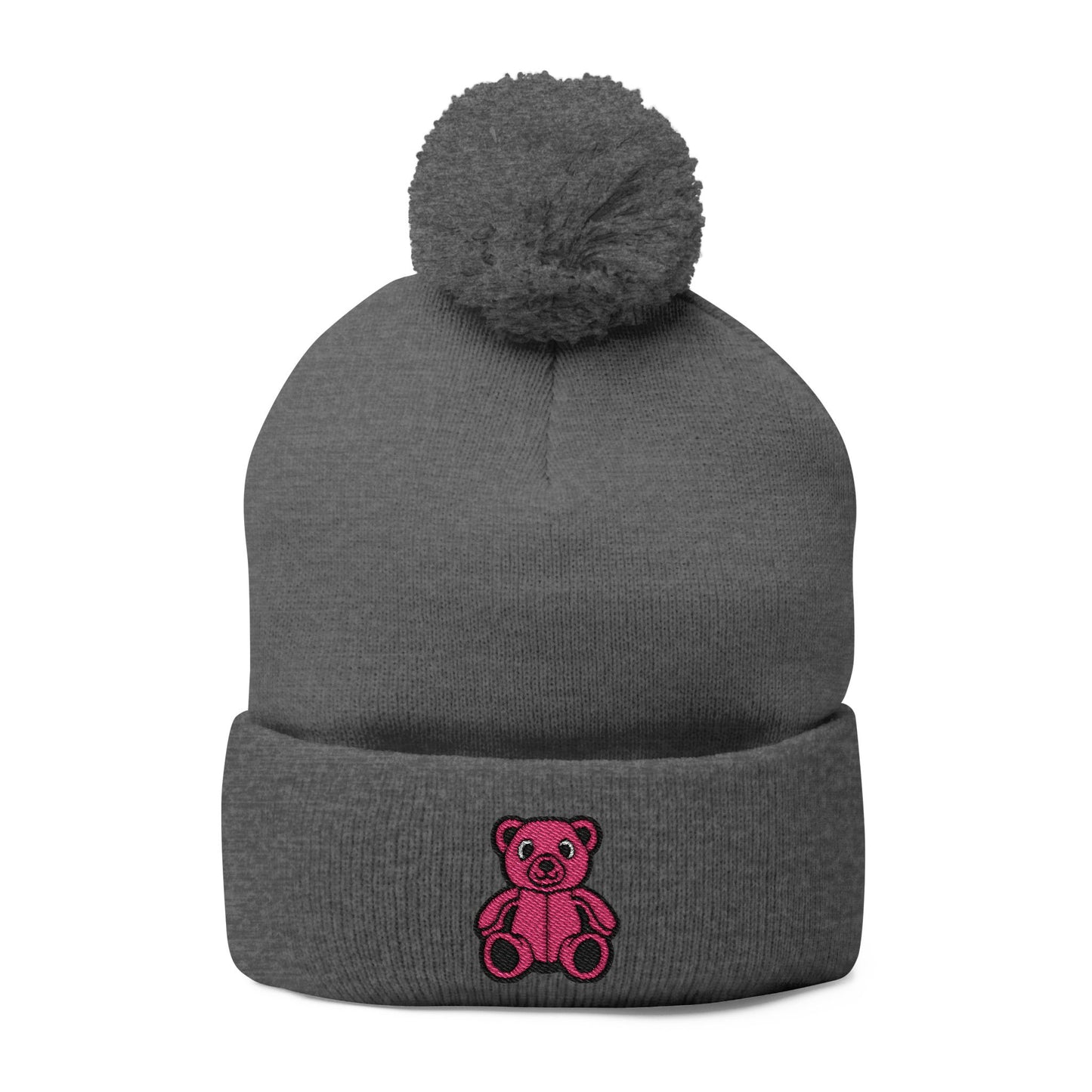 Pinky Bear Embroidered Pom-Pom Knit Cap