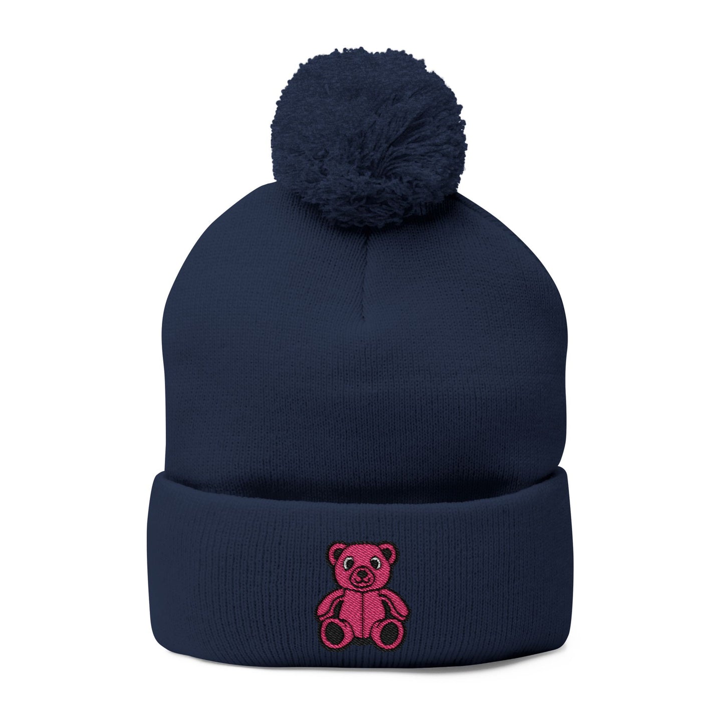 Pinky Bear Embroidered Pom-Pom Knit Cap