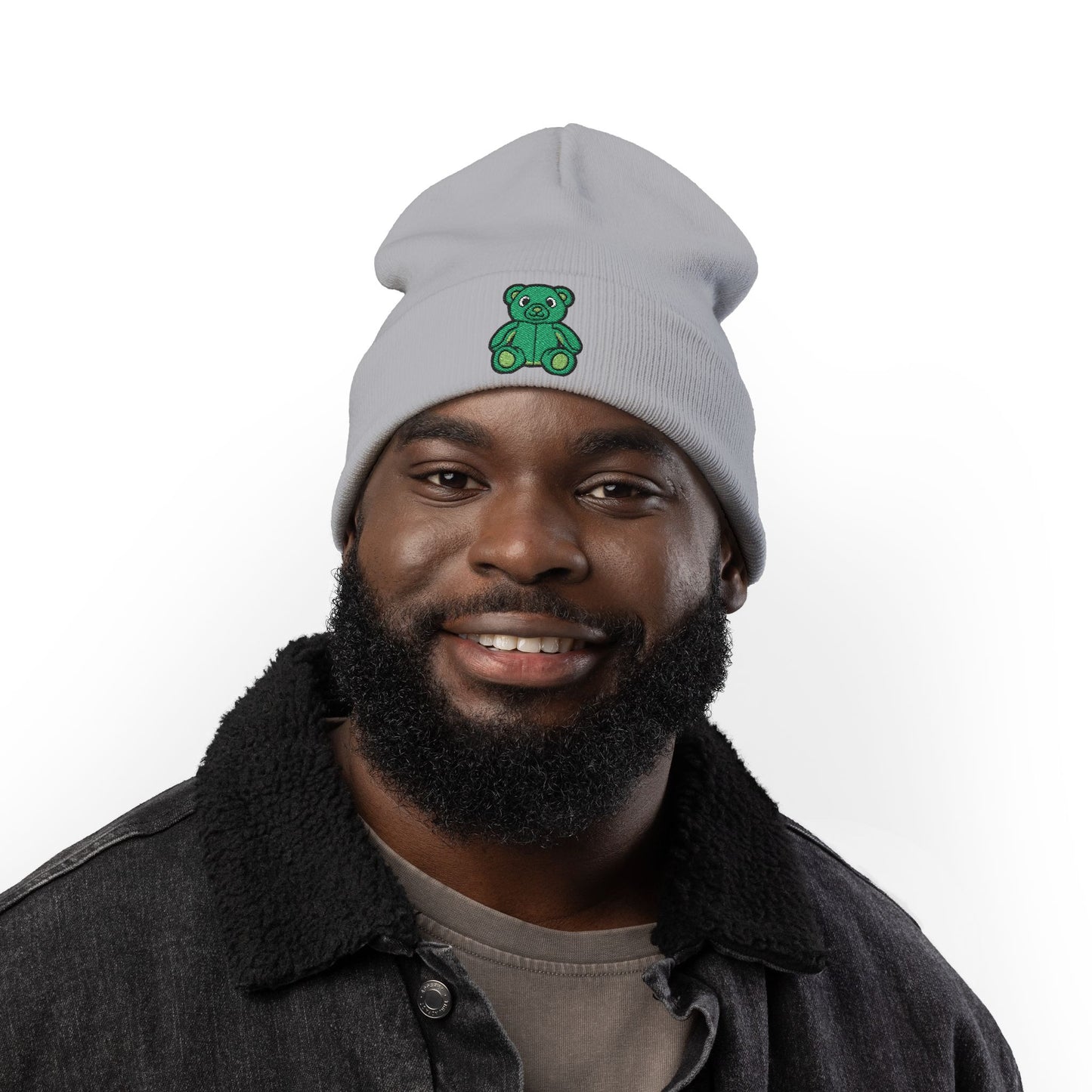 Emerald Bear Cozy Embroidered Beanie