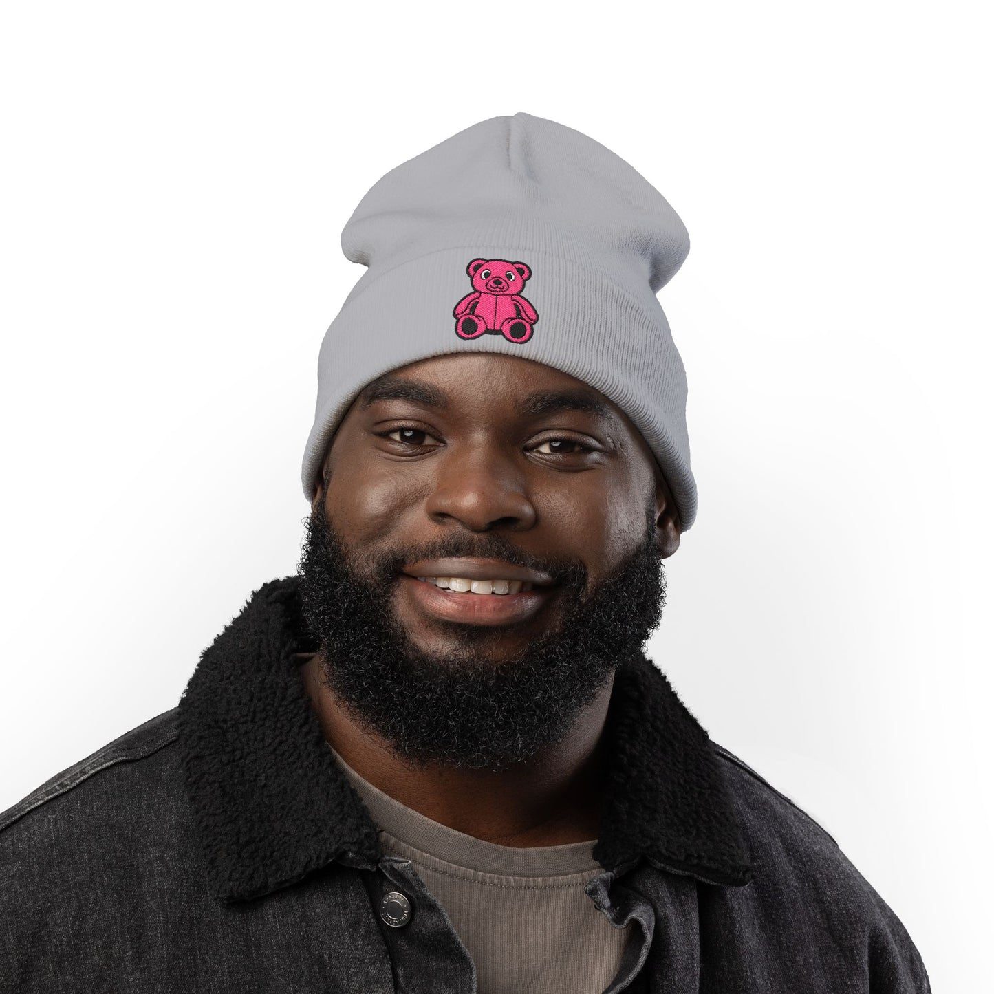 Pinky Bear Embroidered Knit Beanie