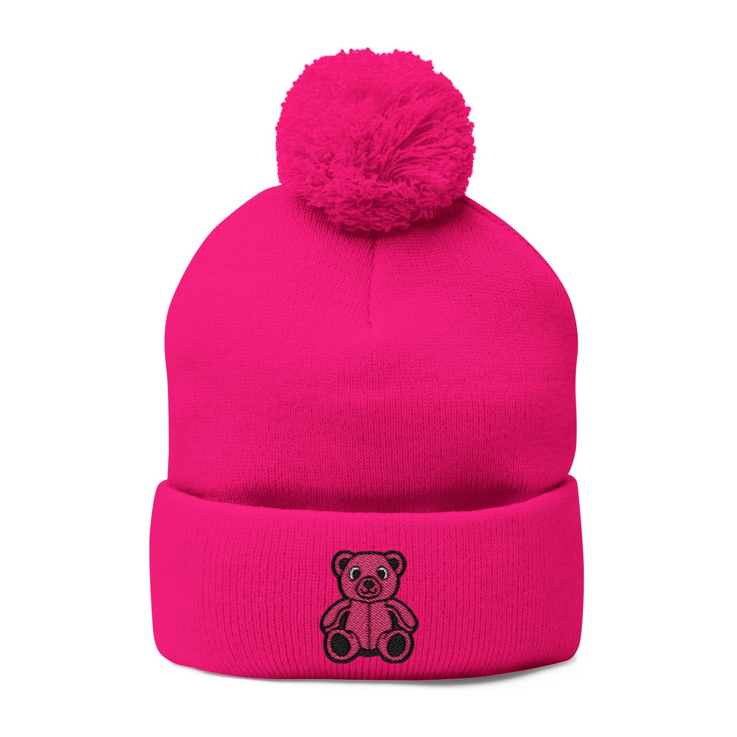 Pinky Bear Embroidered Pom-Pom Knit Cap
