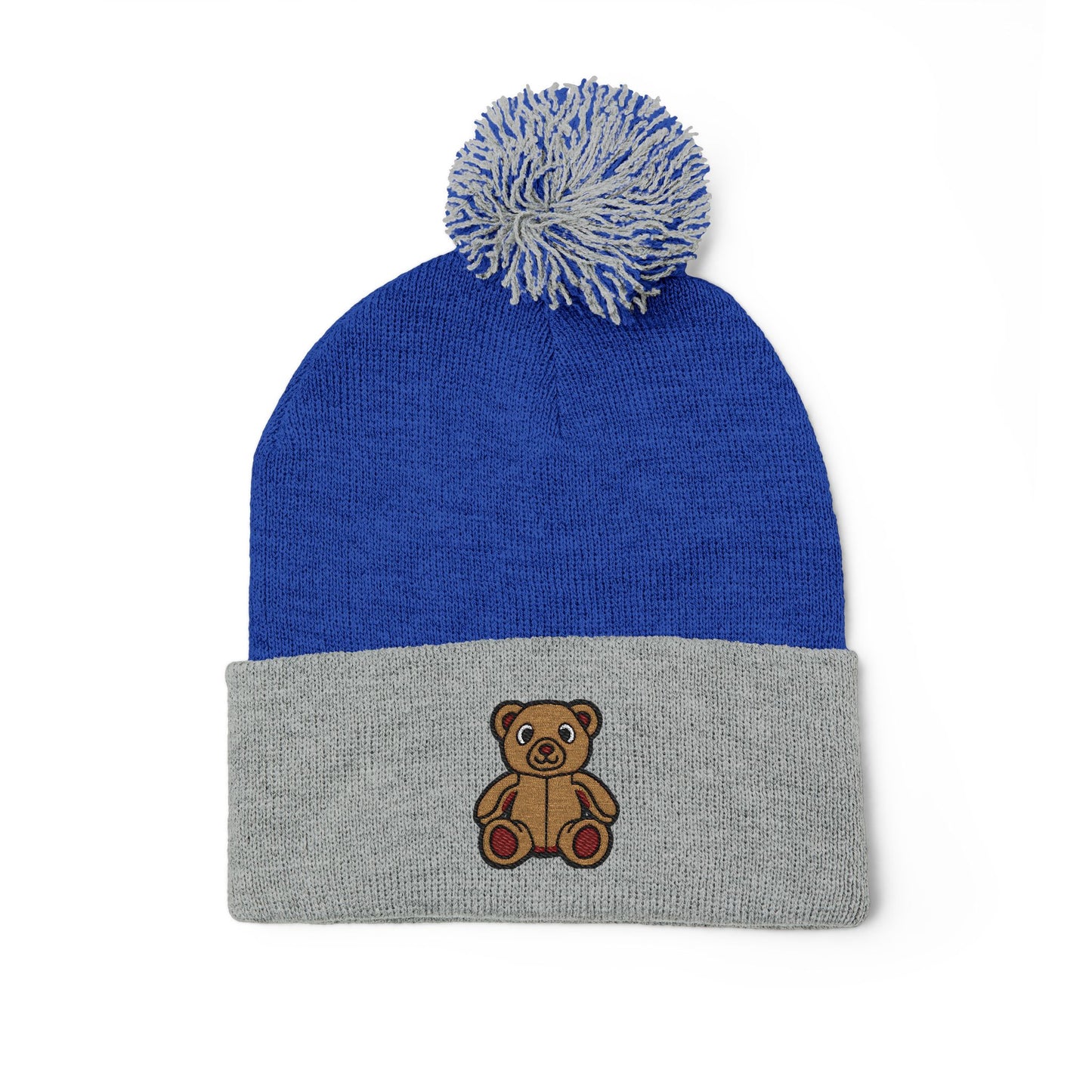 Teddy Bear Cozy Embroidered Pom-Pom Knit Cap 🤎