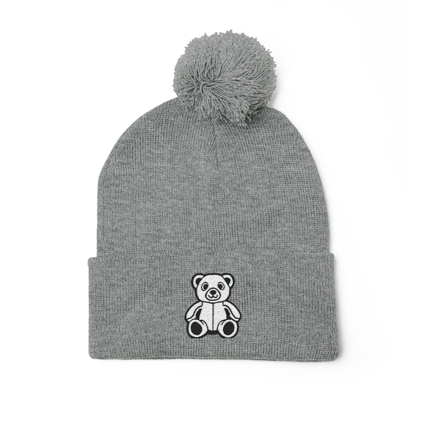 Polar Teddy Pom-Pom Knit Cap — Embroidered Winter Beanie