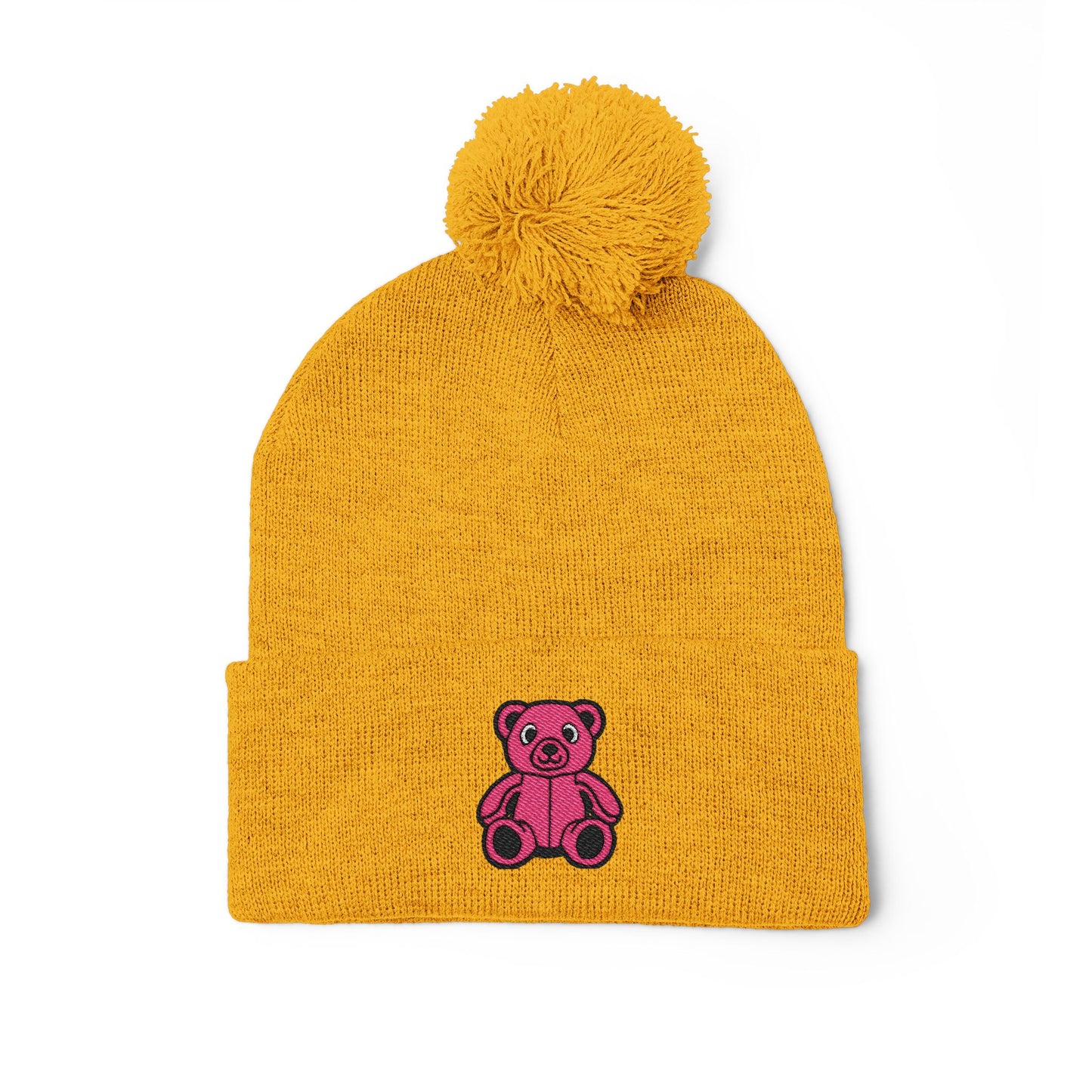 Pinky Bear Embroidered Pom-Pom Knit Cap