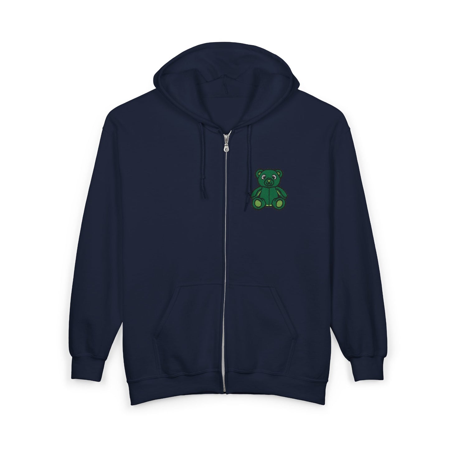 Emerald Bear Embroidered Zip Hoodie