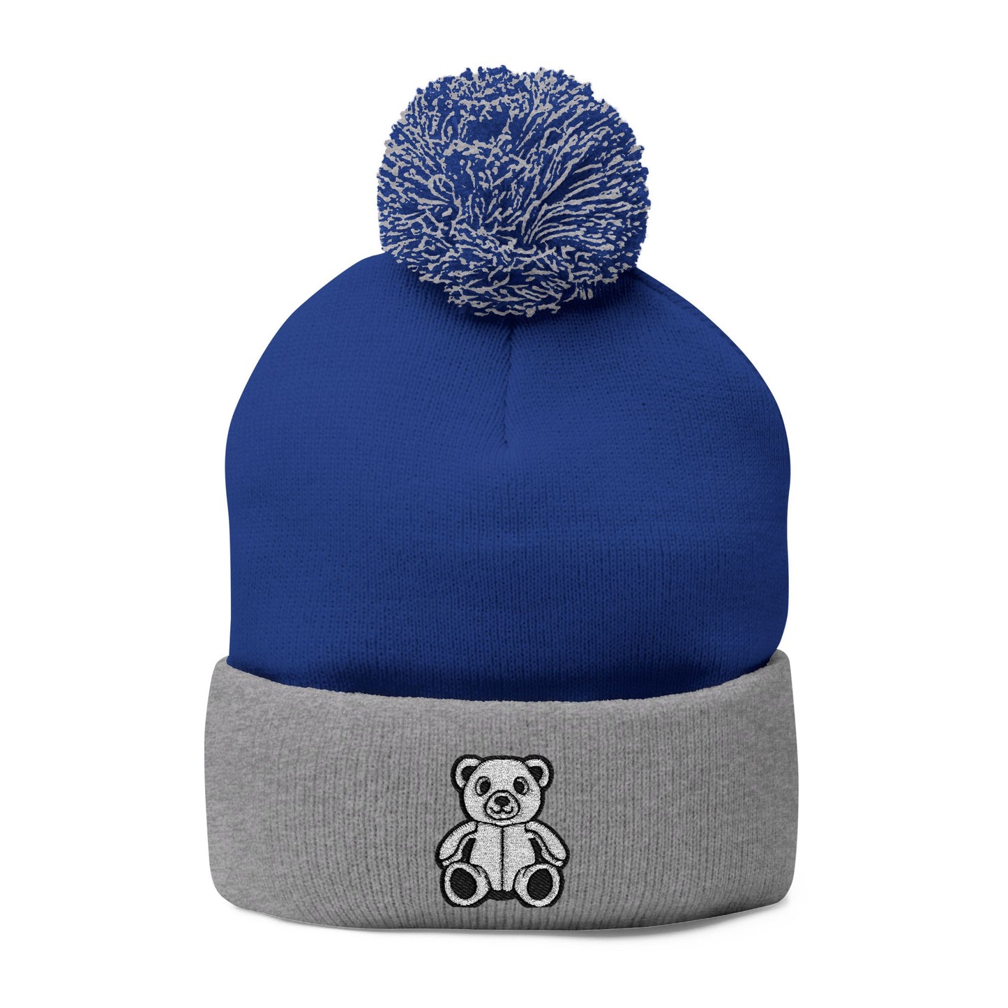 Polar Teddy Pom-Pom Knit Cap — Embroidered Winter Beanie